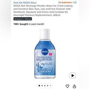 Nivea Skin Recharge Micellar Water 400mL and Nivea Rose Care Face Toner 200mL